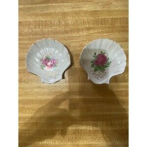 2 Clam Shell Trinket Trays/Ring Holders "Our own genuine porcelain import" Japan